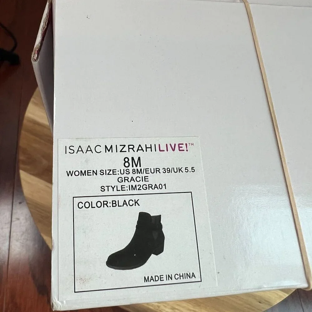 Isaac Mizrahi Gracie Boots Women's 8M Black Ankle Leather Suede